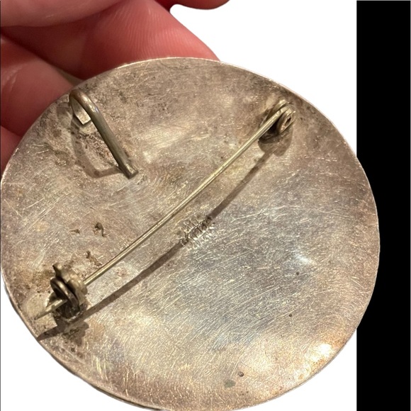 Vintage antique Aztec Mayan 🌞 God turquoise chip inlay pin/pendent - Picture 5 of 8